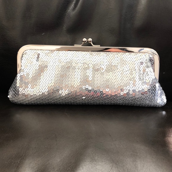 silver sequin clutch